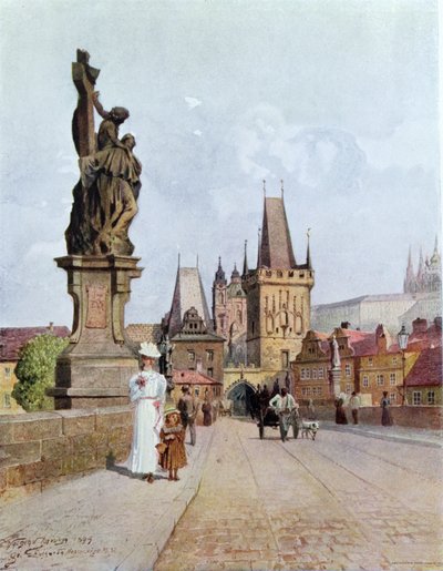 Statue of St. Lutgardis on the Charles Bridge, Prague, illustration from 